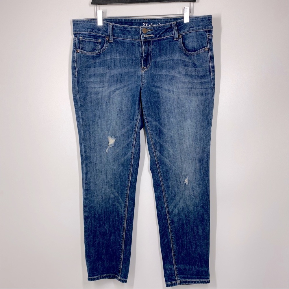 New York & Company Slim Slouch Denim Distressed Jeans 14 Preloved